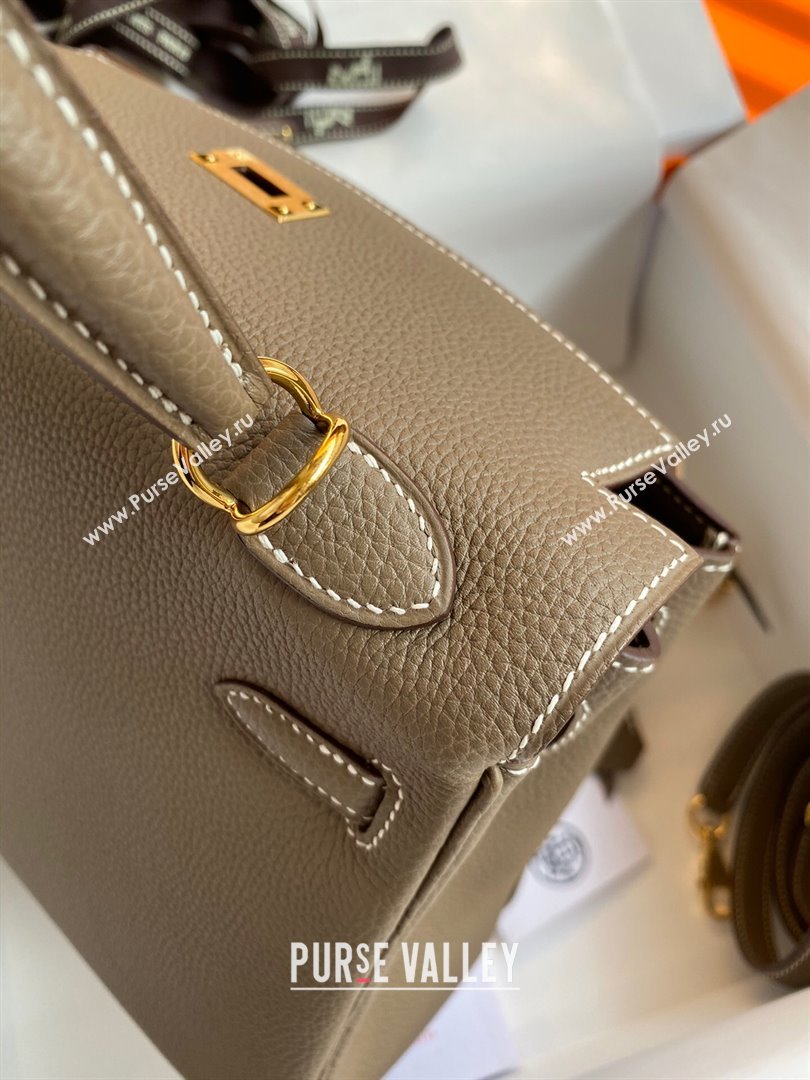 Hermes Kelly 25/28cm Bag in Original Togo Leather Etoupe/Gold 2024(Handmade) (M-24022811)