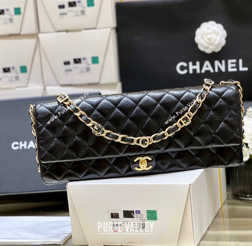 Chanel Maxi Long Flap Bag with Chain in Quilted Oil Waxed Sheepskin AS5006 Black 2024 Top Quality (SHUNY-24072209)