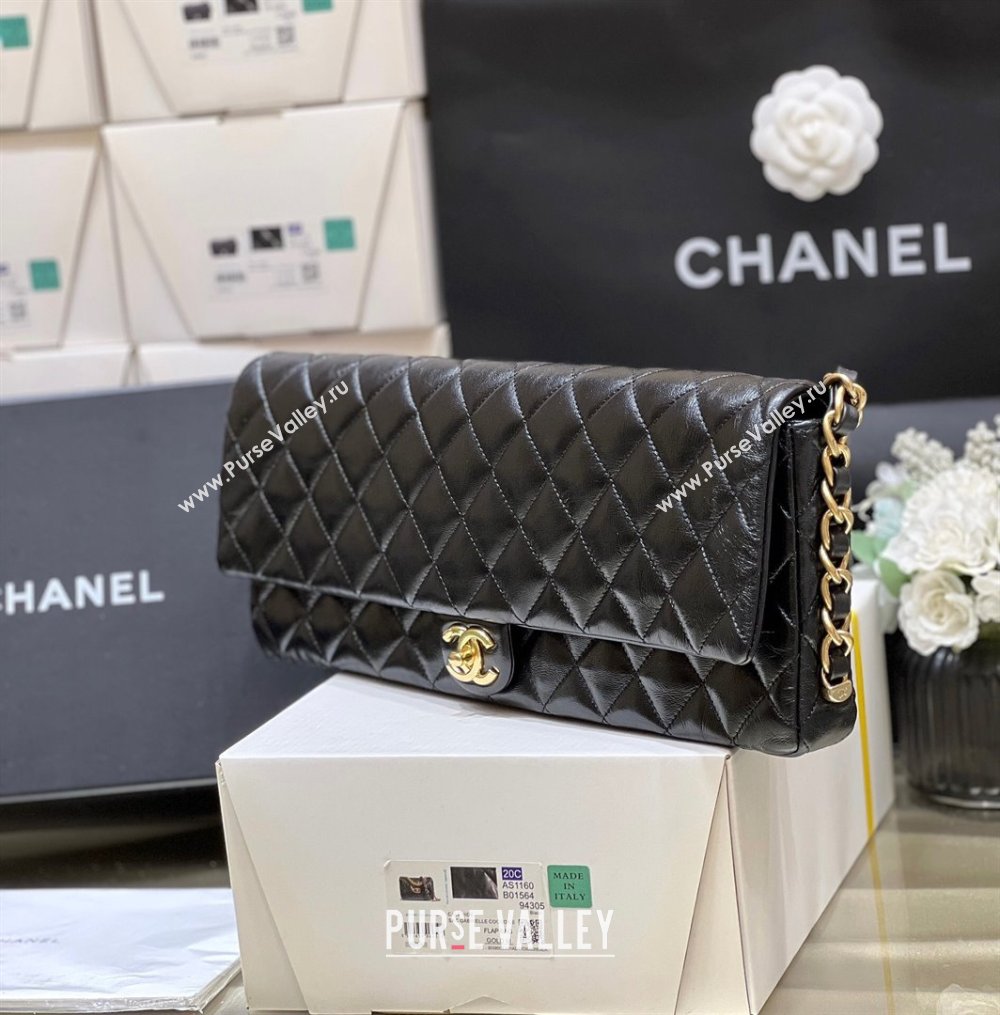 Chanel Maxi Long Flap Bag with Chain in Quilted Oil Waxed Sheepskin AS5006 Black 2024 Top Quality (SHUNY-24072209)