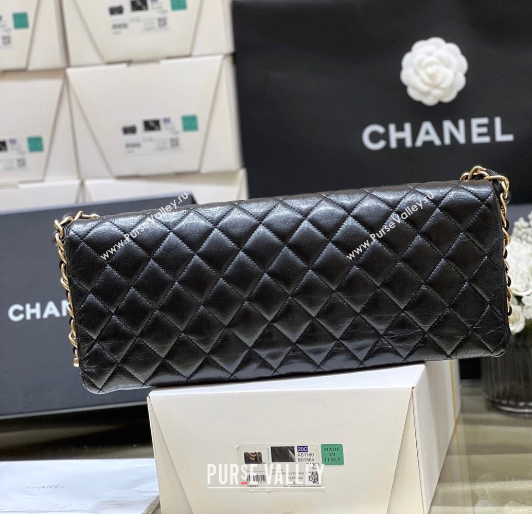 Chanel Maxi Long Flap Bag with Chain in Quilted Oil Waxed Sheepskin AS5006 Black 2024 Top Quality (SHUNY-24072209)