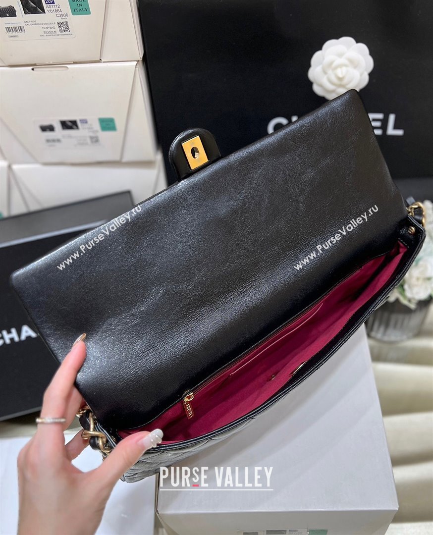 Chanel Maxi Long Flap Bag with Chain in Quilted Oil Waxed Sheepskin AS5006 Black 2024 Top Quality (SHUNY-24072209)