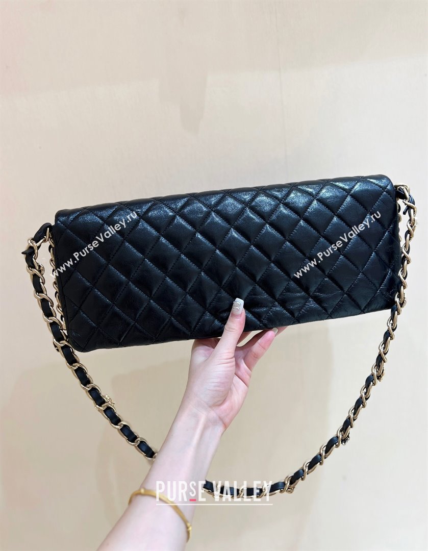 Chanel Maxi Long Flap Bag with Chain in Quilted Oil Waxed Sheepskin AS5006 Black 2024 Top Quality (SHUNY-24072209)