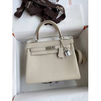 Hermes Kelly 25/28cm Bag in Original Togo Leather Milkshake white/Silver 2024(Handmade) (M-24022812)