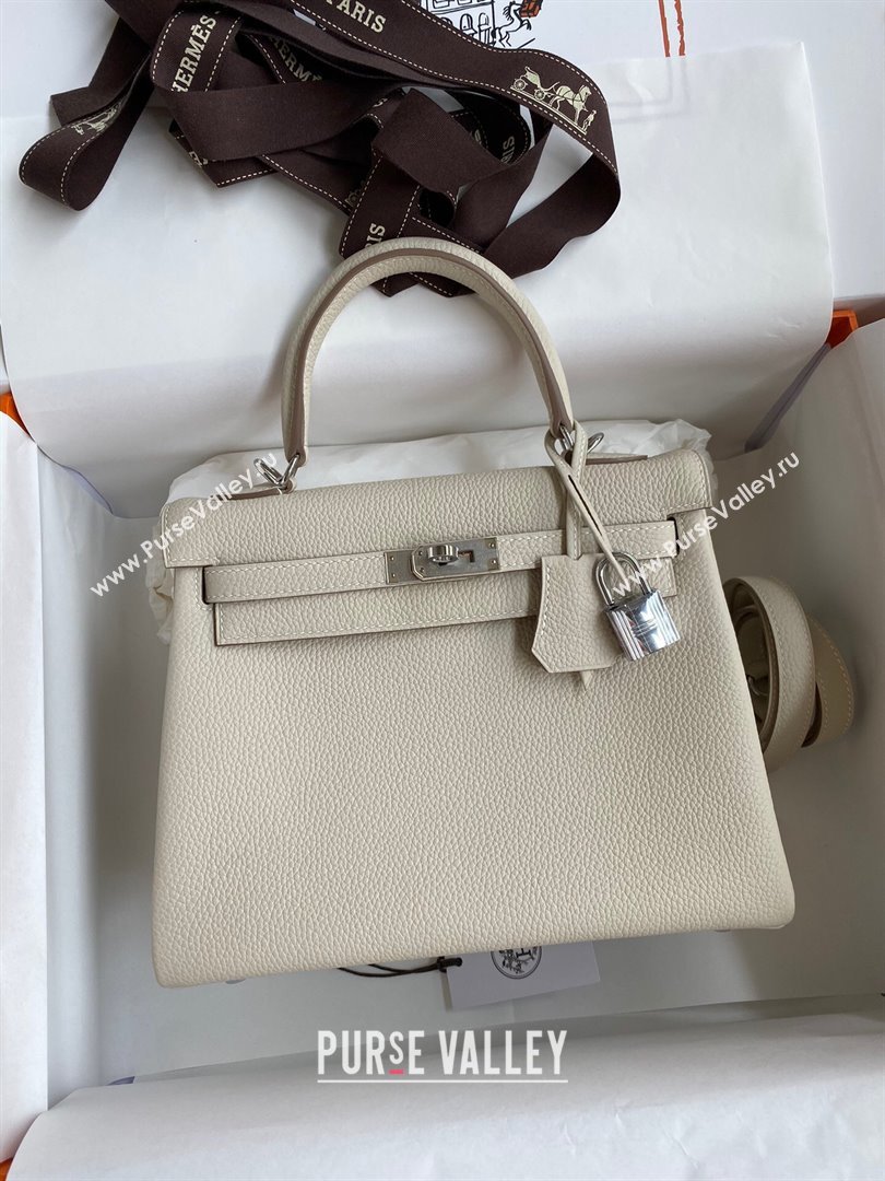 Hermes Kelly 25/28cm Bag in Original Togo Leather Milkshake white/Silver 2024(Handmade) (M-24022812)