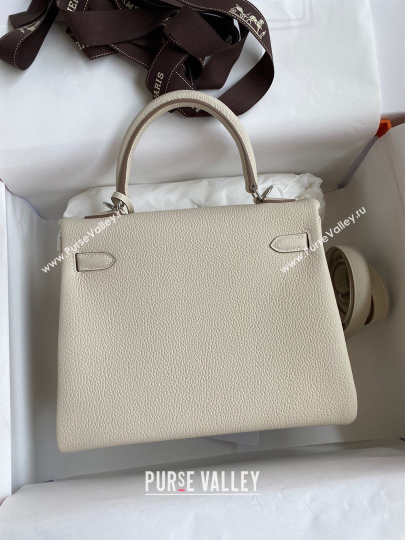 Hermes Kelly 25/28cm Bag in Original Togo Leather Milkshake white/Silver 2024(Handmade) (M-24022812)