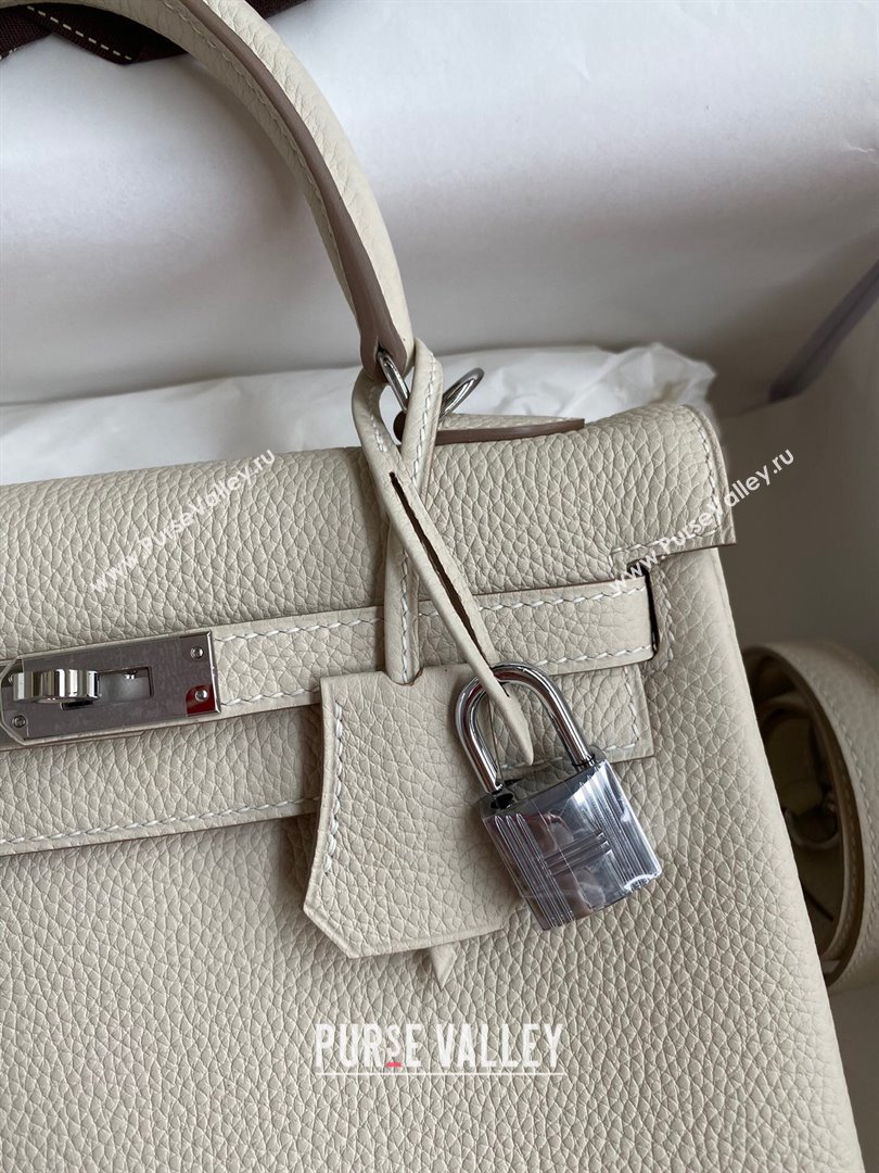 Hermes Kelly 25/28cm Bag in Original Togo Leather Milkshake white/Silver 2024(Handmade) (M-24022812)