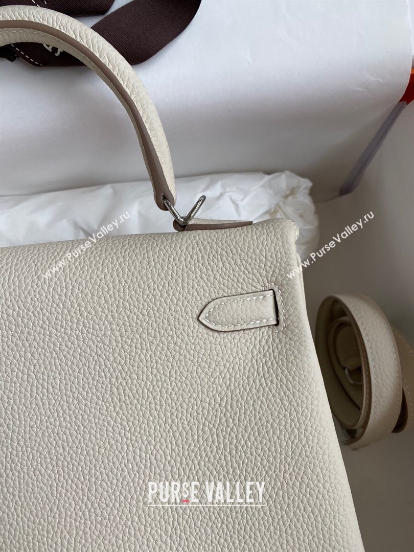 Hermes Kelly 25/28cm Bag in Original Togo Leather Milkshake white/Silver 2024(Handmade) (M-24022812)