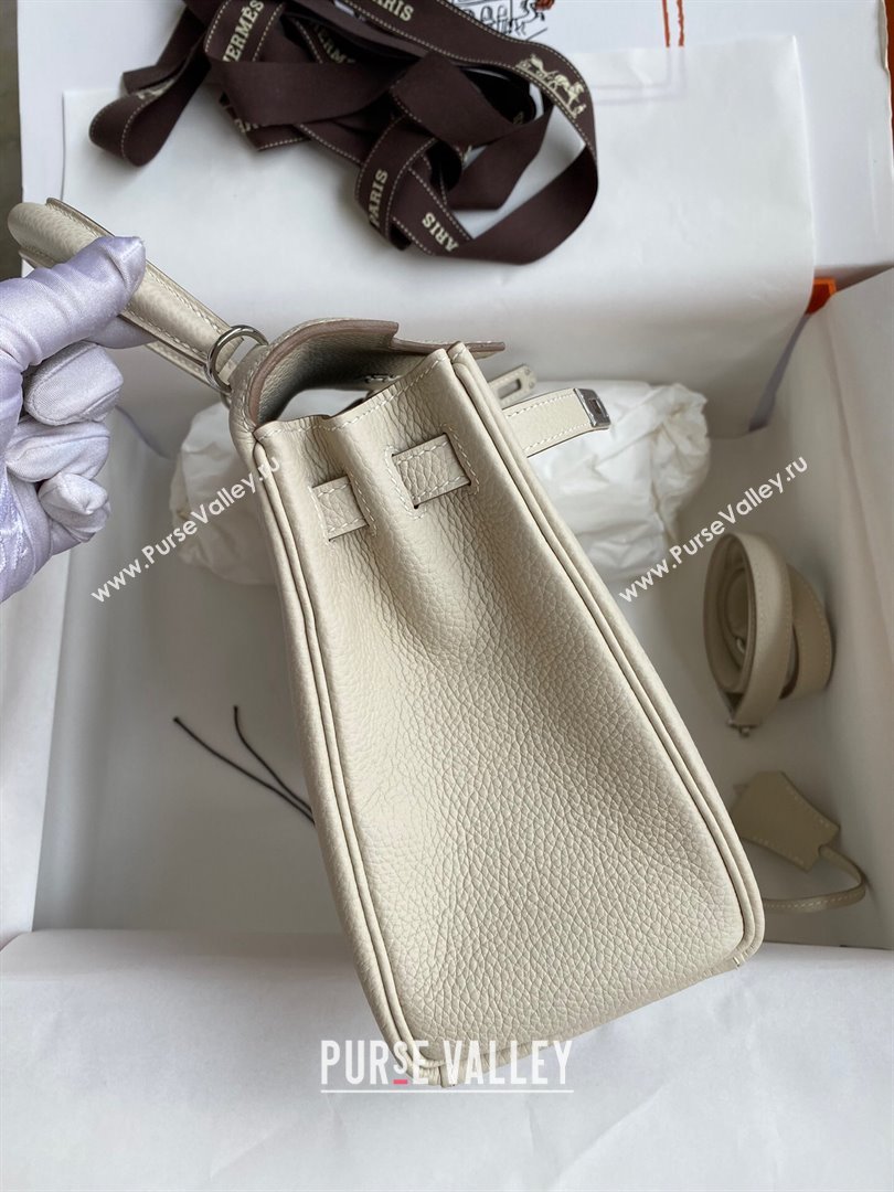 Hermes Kelly 25/28cm Bag in Original Togo Leather Milkshake white/Silver 2024(Handmade) (M-24022812)