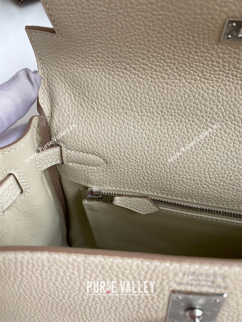 Hermes Kelly 25/28cm Bag in Original Togo Leather Milkshake white/Silver 2024(Handmade) (M-24022812)