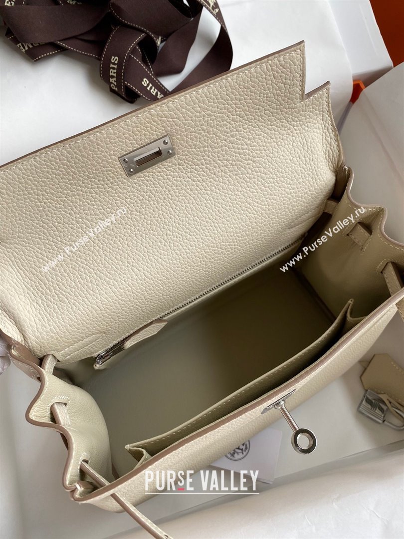 Hermes Kelly 25/28cm Bag in Original Togo Leather Milkshake white/Silver 2024(Handmade) (M-24022812)
