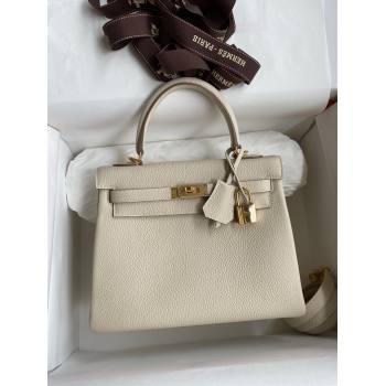 Hermes Kelly 25/28cm Bag in Original Togo Leather Milkshake white/Gold 2024(Handmade) (M-24022813)
