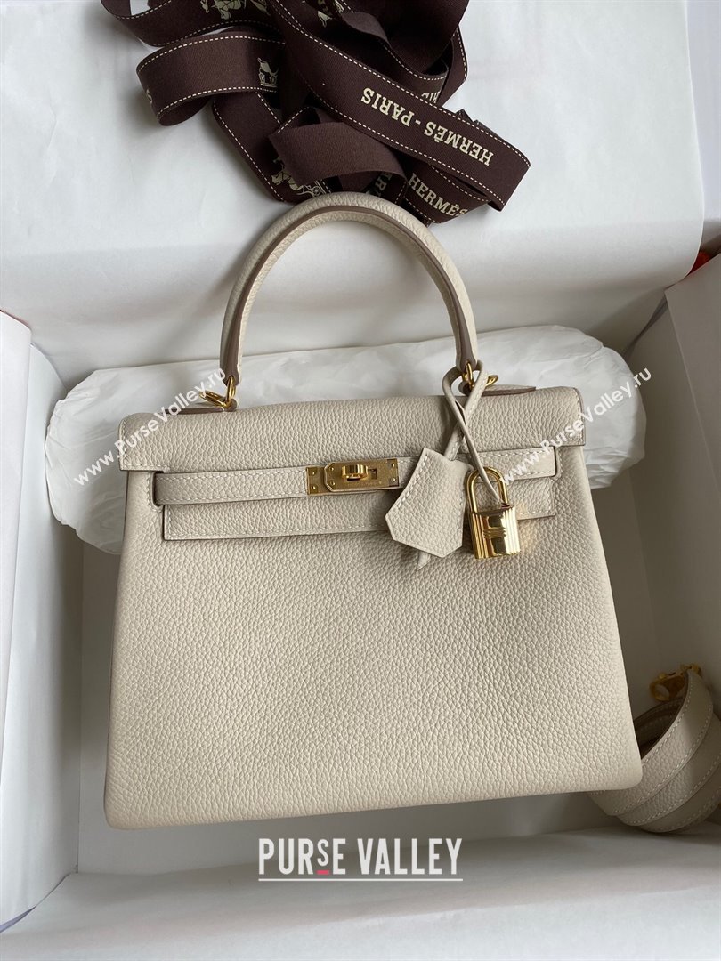 Hermes Kelly 25/28cm Bag in Original Togo Leather Milkshake white/Gold 2024(Handmade) (M-24022813)