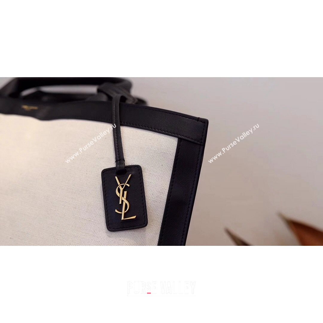 Saint Laurent Shopping Tag in Canvas and Leather 619757 Black 2021 (YID-210827051)