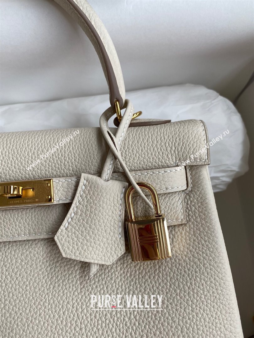 Hermes Kelly 25/28cm Bag in Original Togo Leather Milkshake white/Gold 2024(Handmade) (M-24022813)