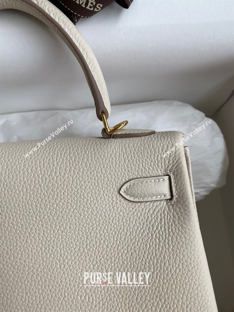 Hermes Kelly 25/28cm Bag in Original Togo Leather Milkshake white/Gold 2024(Handmade) (M-24022813)