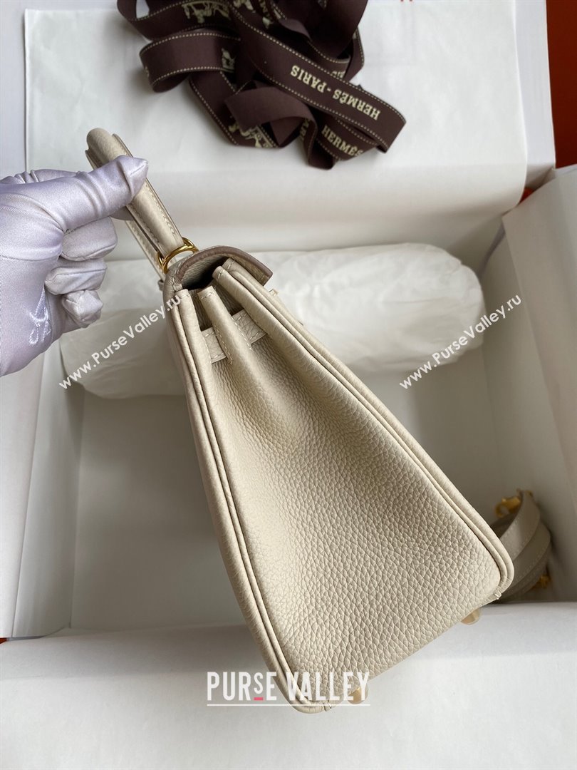 Hermes Kelly 25/28cm Bag in Original Togo Leather Milkshake white/Gold 2024(Handmade) (M-24022813)