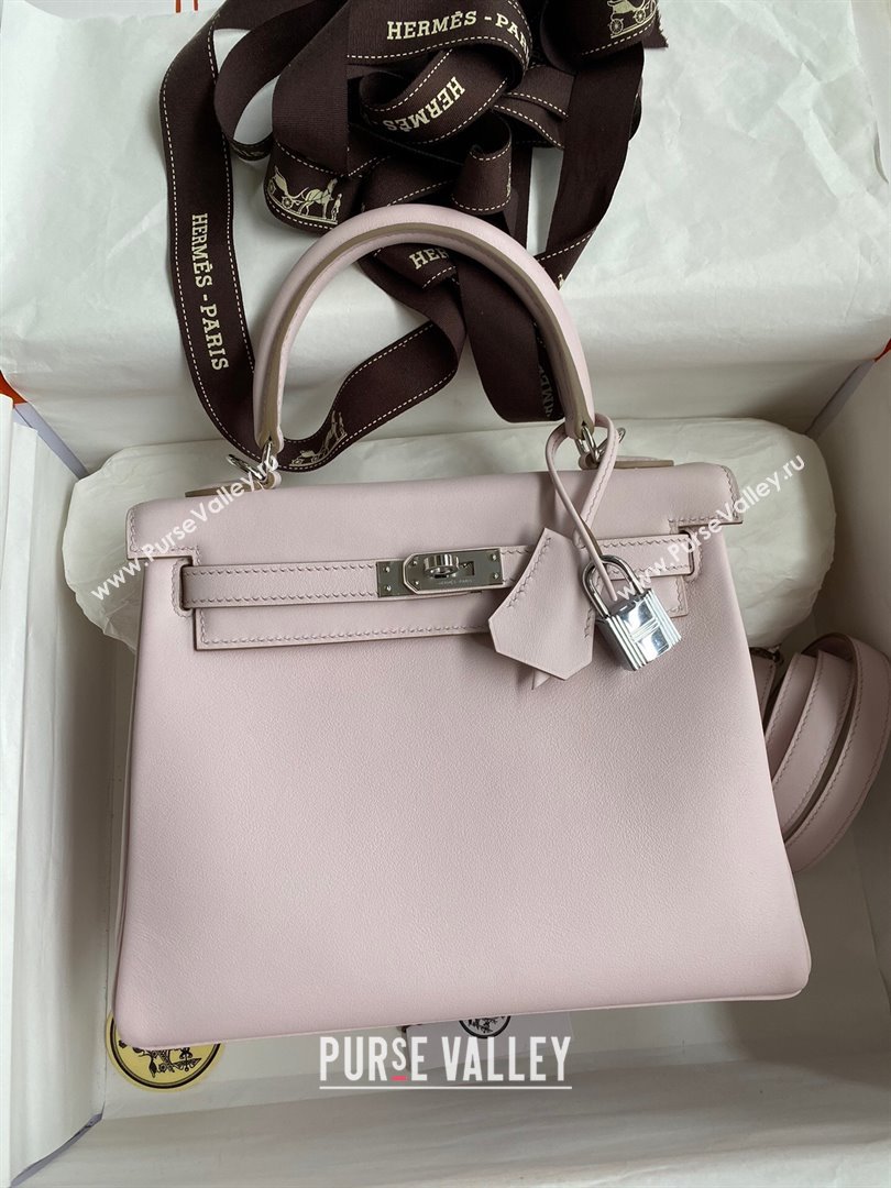 Hermes Kelly 25/28 Bag in Original Swift Leather Fantasy Violet/Silver 2024 (Full Handmade) (XYA-24040901)