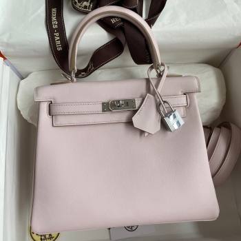 Hermes Kelly 25/28 Bag in Original Swift Leather Fantasy Violet/Silver 2024 (Full Handmade) (XYA-24040901)
