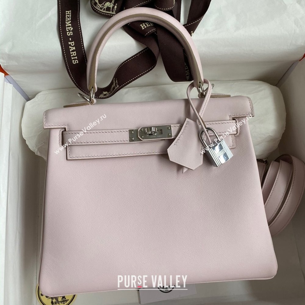 Hermes Kelly 25/28 Bag in Original Swift Leather Fantasy Violet/Silver 2024 (Full Handmade) (XYA-24040901)