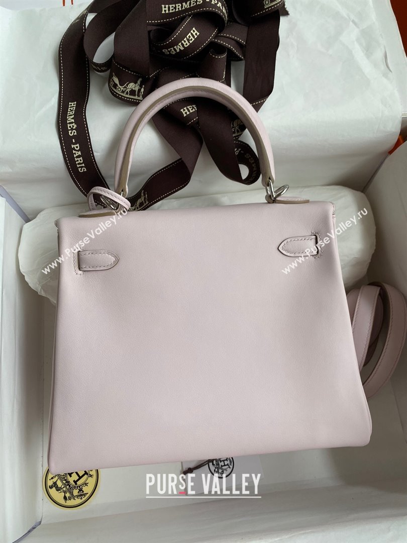Hermes Kelly 25/28 Bag in Original Swift Leather Fantasy Violet/Silver 2024 (Full Handmade) (XYA-24040901)
