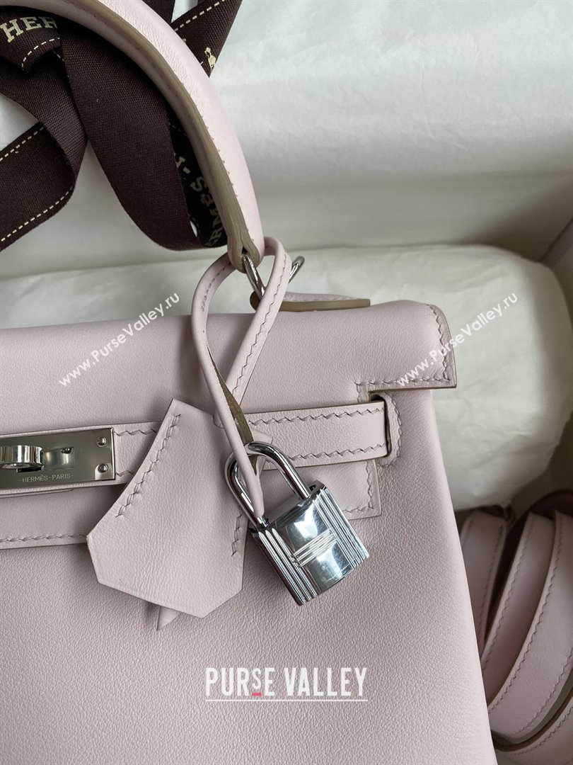 Hermes Kelly 25/28 Bag in Original Swift Leather Fantasy Violet/Silver 2024 (Full Handmade) (XYA-24040901)