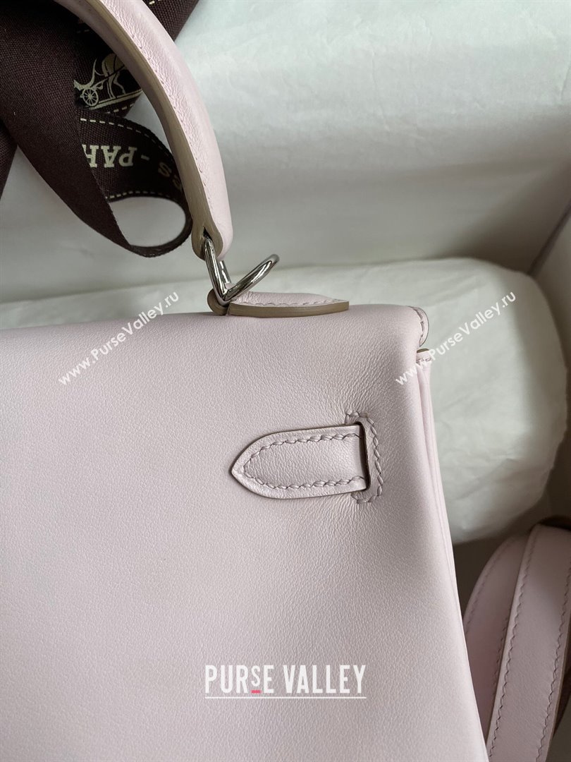 Hermes Kelly 25/28 Bag in Original Swift Leather Fantasy Violet/Silver 2024 (Full Handmade) (XYA-24040901)