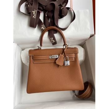 Hermes Kelly 25/28cm Bag in Original Togo Leather Brown/Silver 2024(Handmade) (M-24022002)