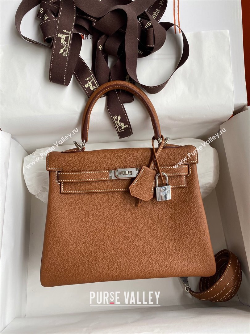 Hermes Kelly 25/28cm Bag in Original Togo Leather Brown/Silver 2024(Handmade) (M-24022002)