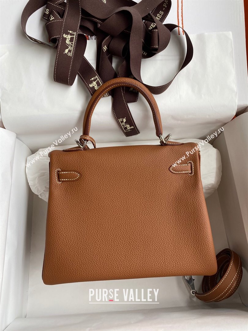 Hermes Kelly 25/28cm Bag in Original Togo Leather Brown/Silver 2024(Handmade) (M-24022002)