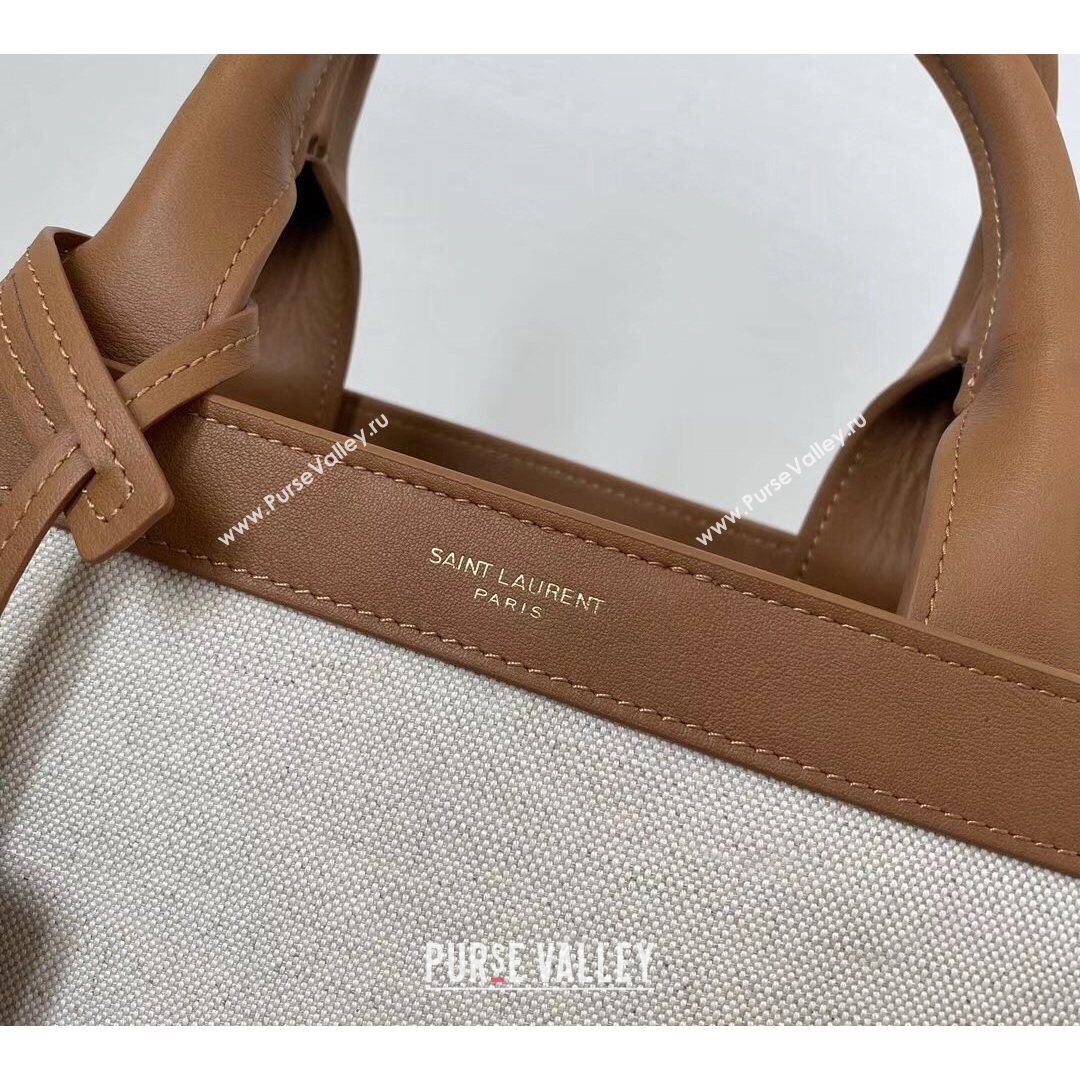 Saint Laurent Shopping Tag in Canvas and Leather 619757 Brown 2021 (YID-210827053)