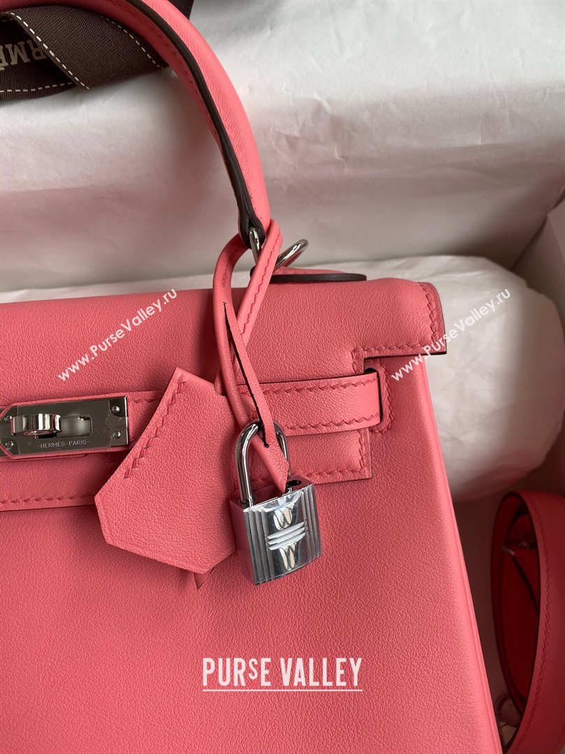 Hermes Kelly 25/28 Bag in Original Swift Leather Summer Pink/Silver 2024 (Full Handmade) (XYA-24040902)