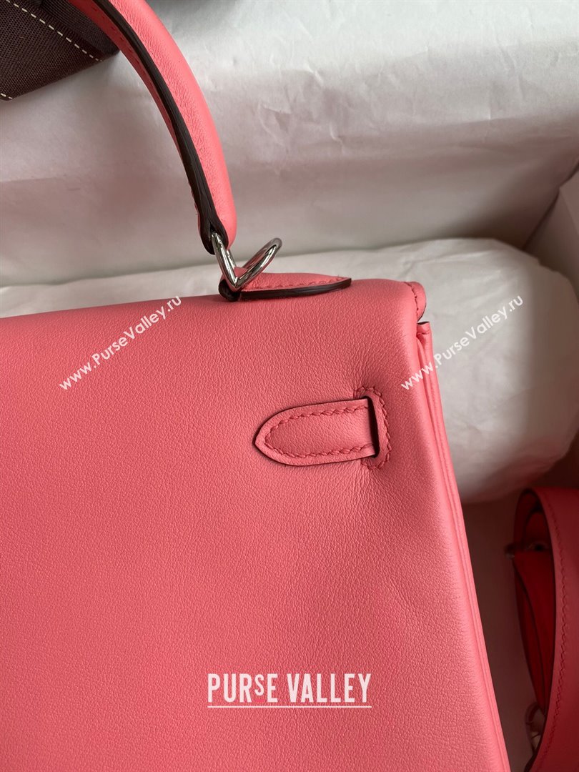 Hermes Kelly 25/28 Bag in Original Swift Leather Summer Pink/Silver 2024 (Full Handmade) (XYA-24040902)