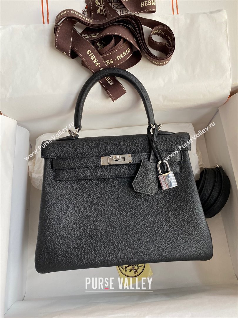 Hermes Kelly 25/28cm Bag in Original Togo Leather Black/Silver 2024(Handmade) (M-24022814)