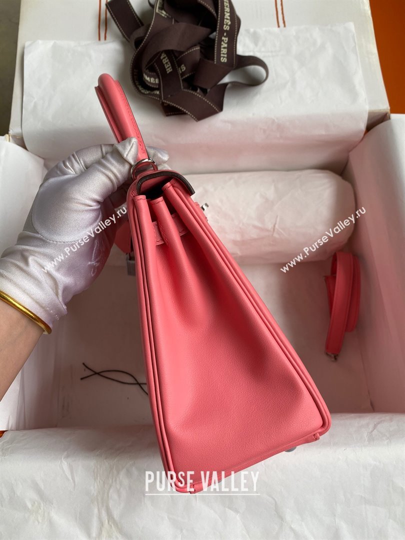 Hermes Kelly 25/28 Bag in Original Swift Leather Summer Pink/Silver 2024 (Full Handmade) (XYA-24040902)