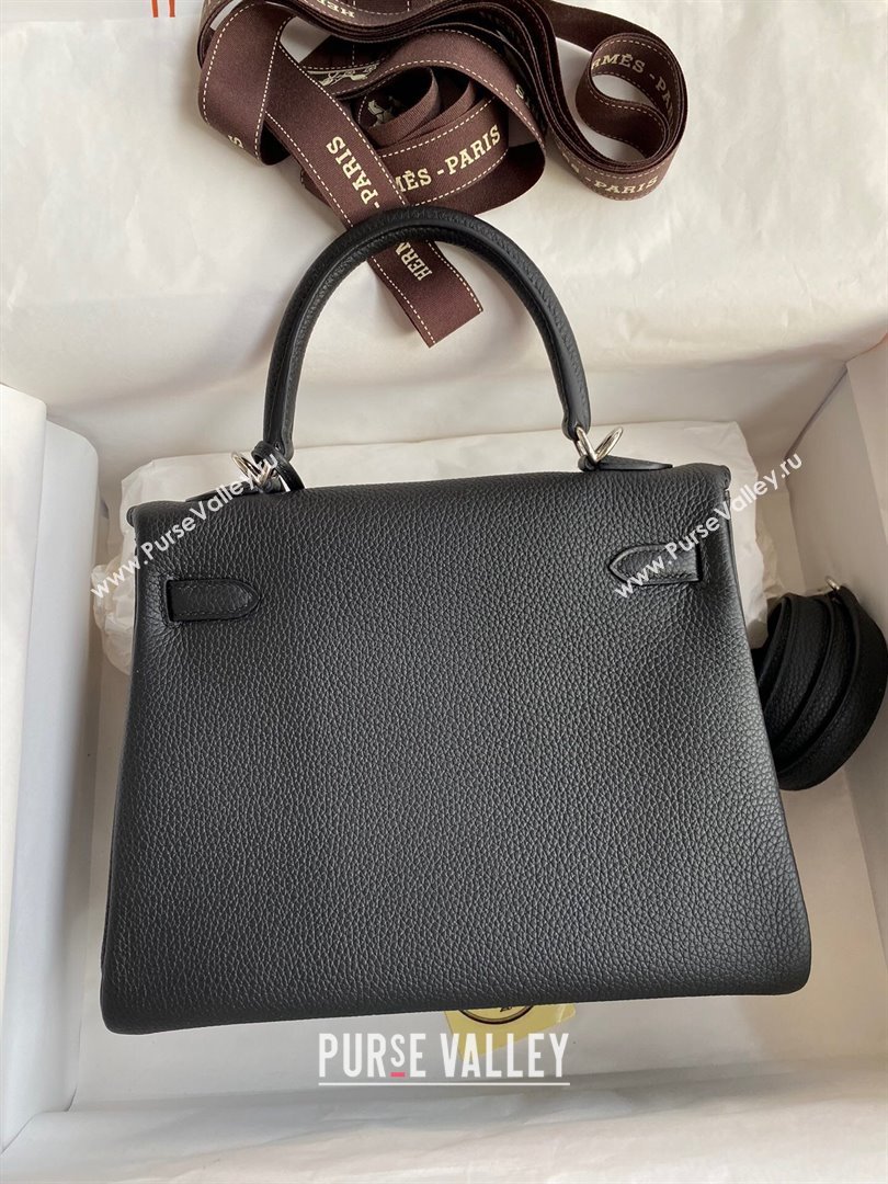 Hermes Kelly 25/28cm Bag in Original Togo Leather Black/Silver 2024(Handmade) (M-24022814)