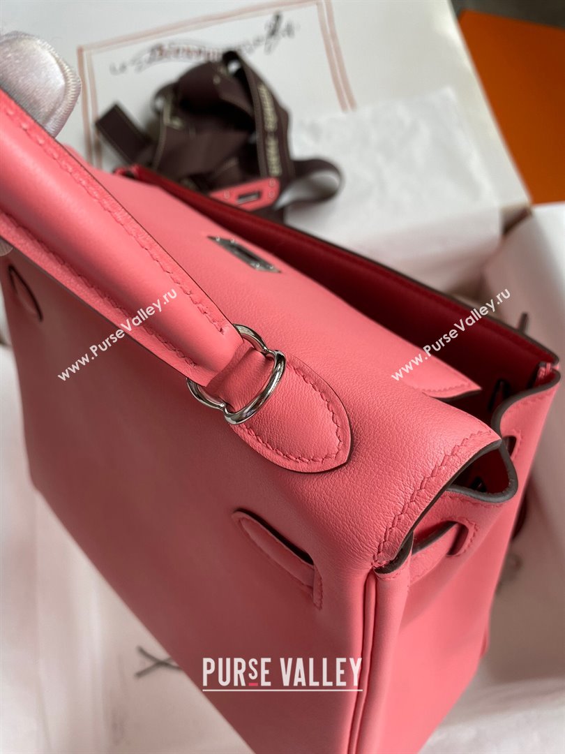 Hermes Kelly 25/28 Bag in Original Swift Leather Summer Pink/Silver 2024 (Full Handmade) (XYA-24040902)