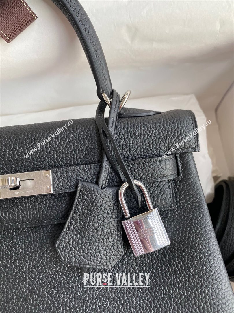 Hermes Kelly 25/28cm Bag in Original Togo Leather Black/Silver 2024(Handmade) (M-24022814)