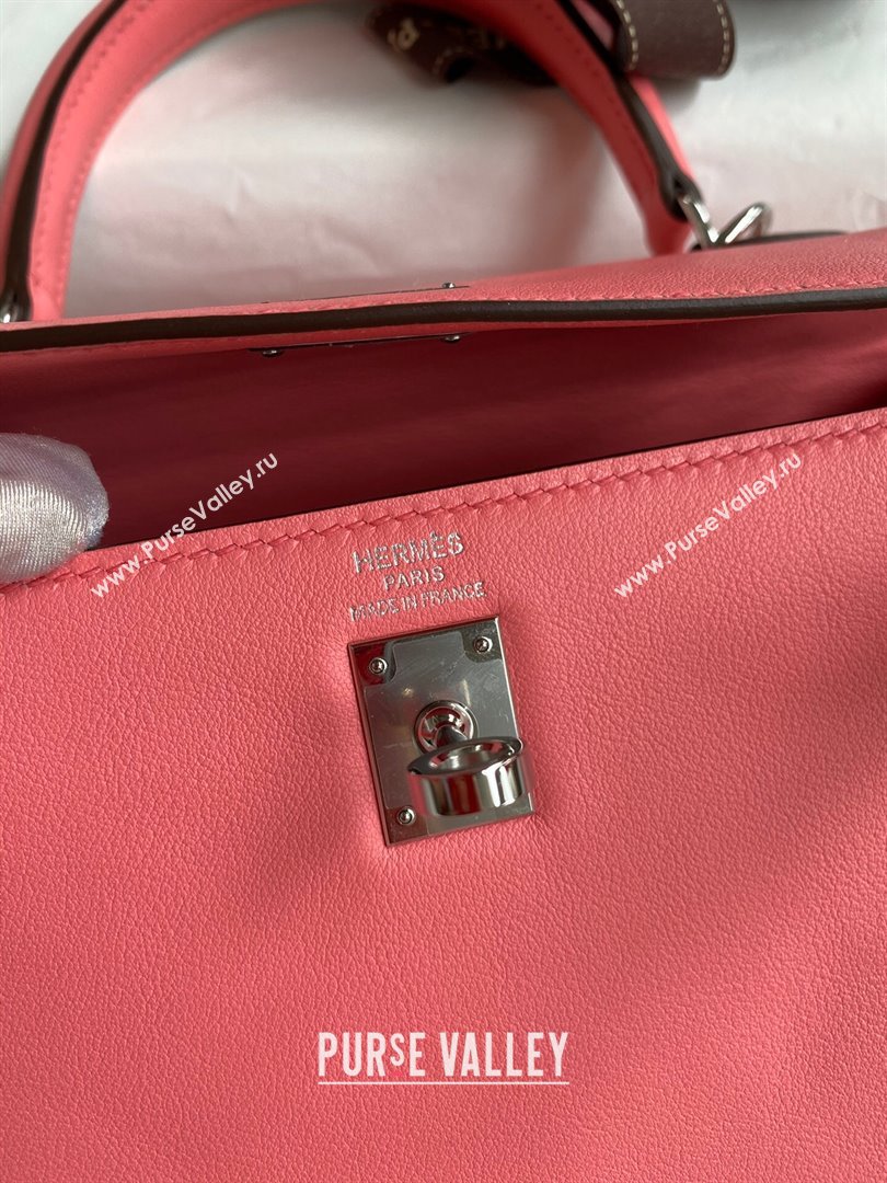 Hermes Kelly 25/28 Bag in Original Swift Leather Summer Pink/Silver 2024 (Full Handmade) (XYA-24040902)