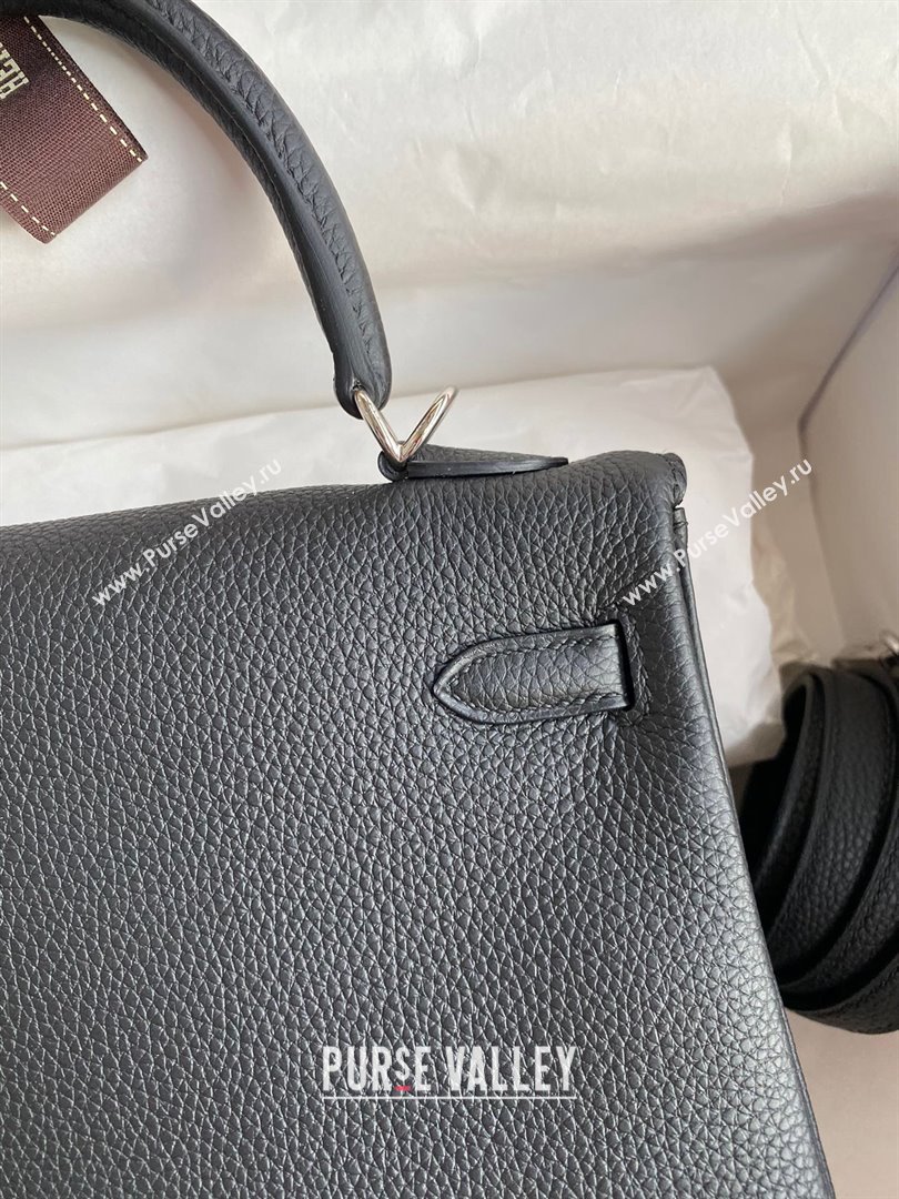 Hermes Kelly 25/28cm Bag in Original Togo Leather Black/Silver 2024(Handmade) (M-24022814)