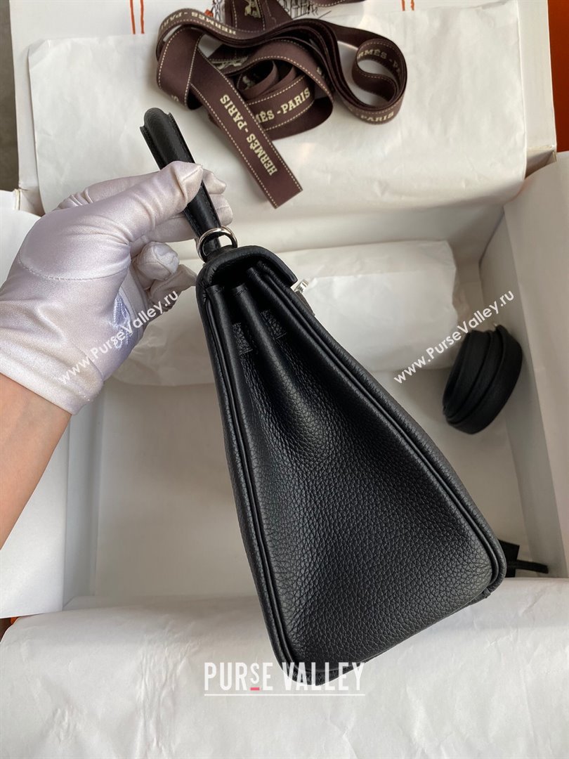 Hermes Kelly 25/28cm Bag in Original Togo Leather Black/Silver 2024(Handmade) (M-24022814)