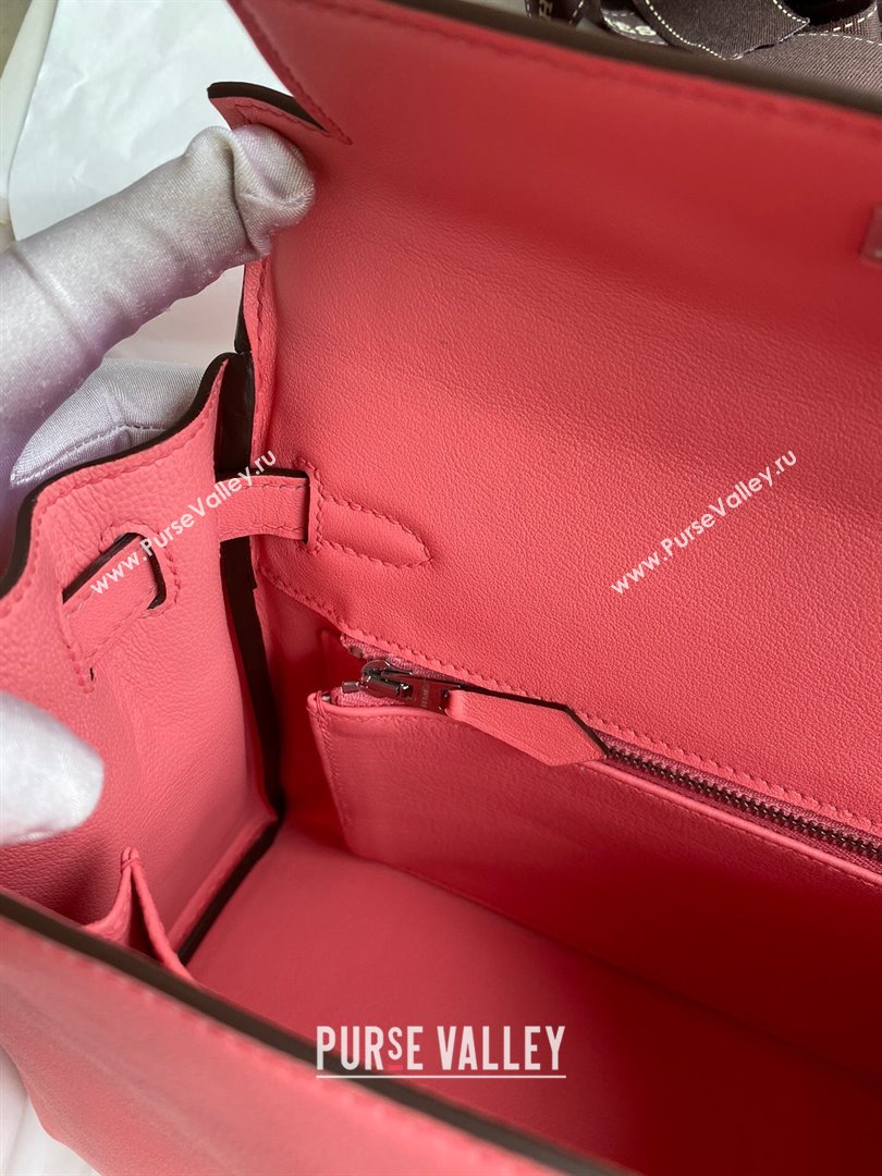Hermes Kelly 25/28 Bag in Original Swift Leather Summer Pink/Silver 2024 (Full Handmade) (XYA-24040902)