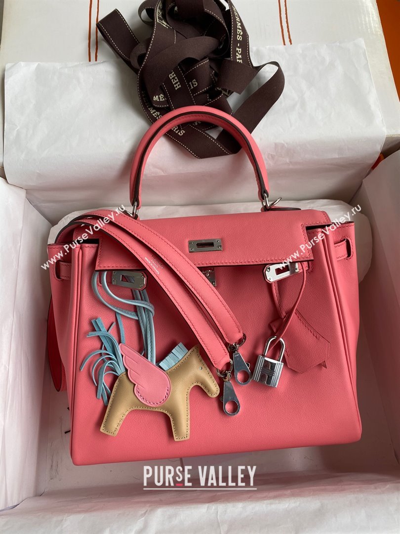 Hermes Kelly 25/28 Bag in Original Swift Leather Summer Pink/Silver 2024 (Full Handmade) (XYA-24040902)