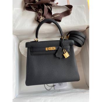 Hermes Kelly 25/28cm Bag in Original Togo Leather Black/Gold 2024(Handmade) (M-24022815)