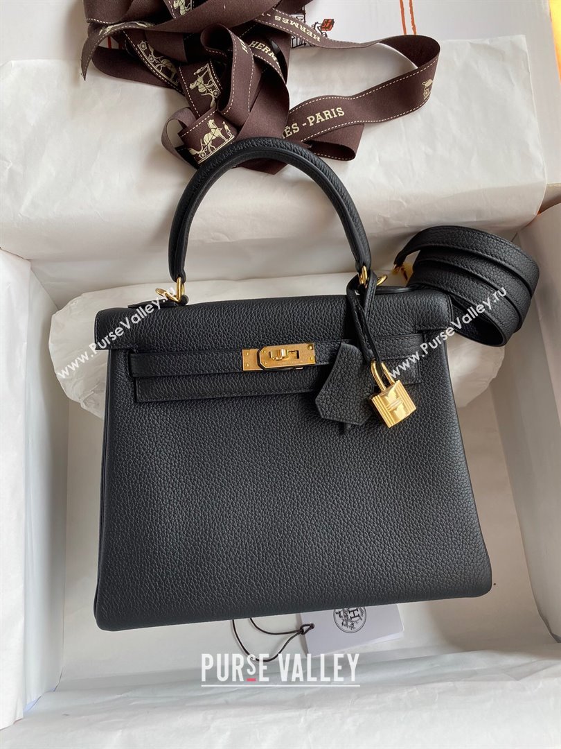 Hermes Kelly 25/28cm Bag in Original Togo Leather Black/Gold 2024(Handmade) (M-24022815)