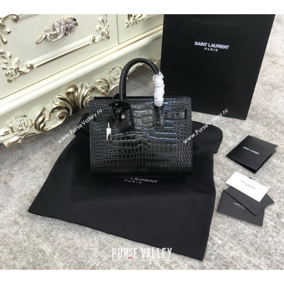 Saint Laurent Classic Nano Sac De Jour Bag in Embossed Crocodile Leather Black 2021 (YID-210827052)