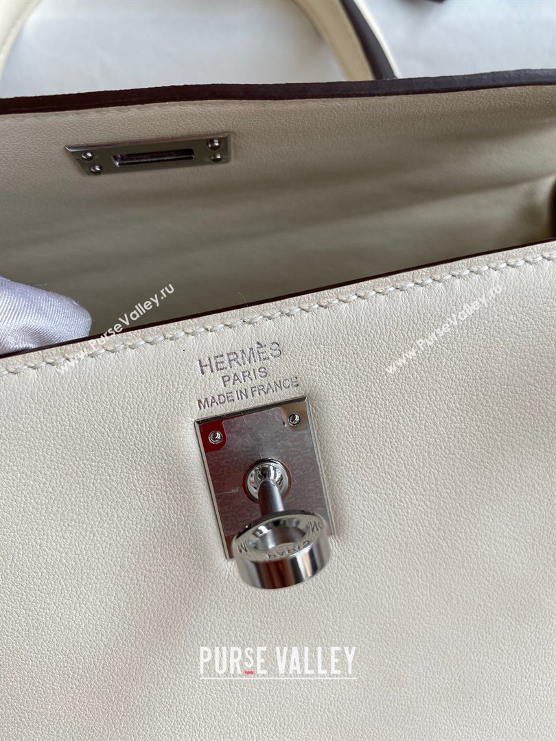 Hermes Kelly 25/28 Bag in Original Swift Leather Cream White/Silver 2024 (Full Handmade) (XYA-24040903)