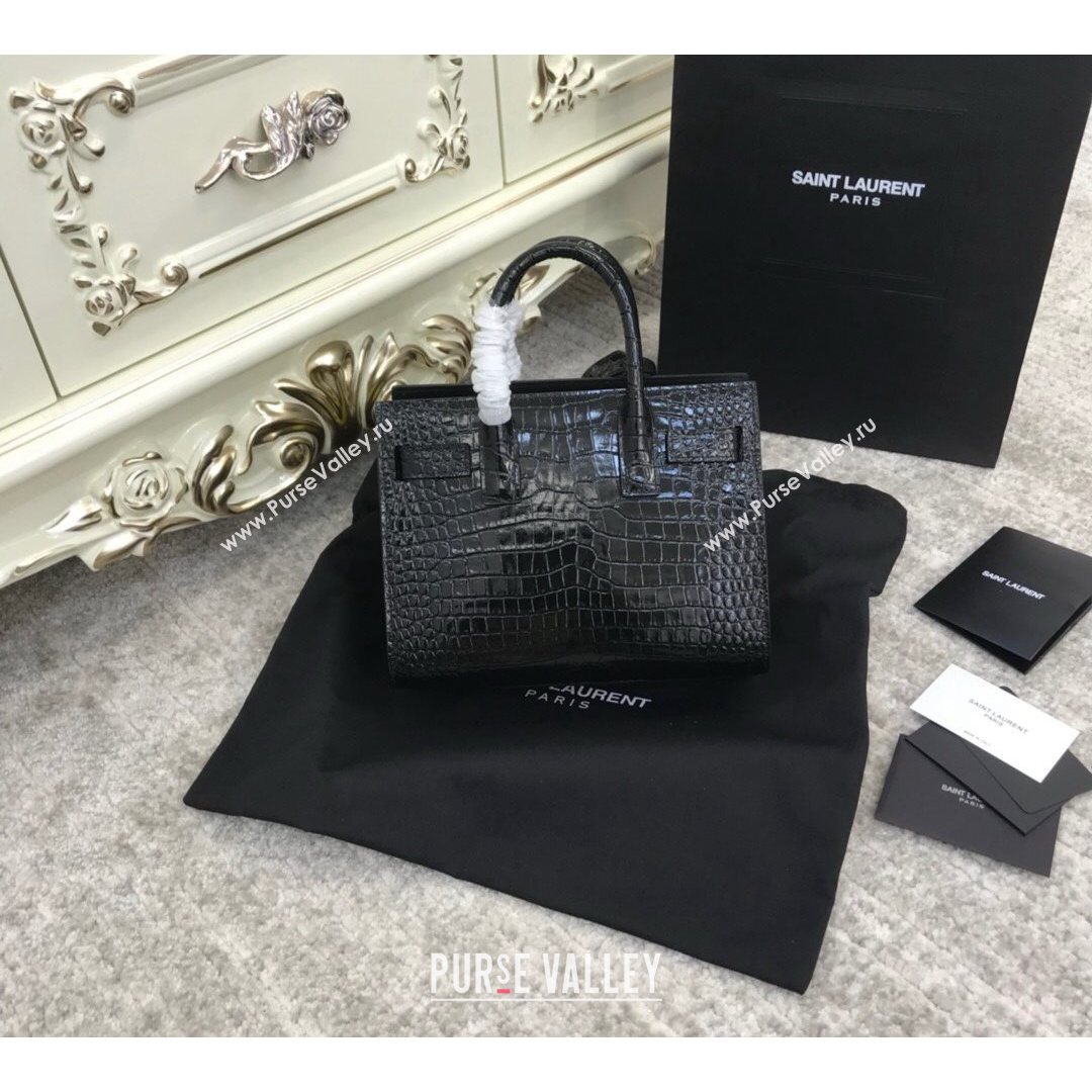 Saint Laurent Classic Nano Sac De Jour Bag in Embossed Crocodile Leather Black 2021 (YID-210827052)