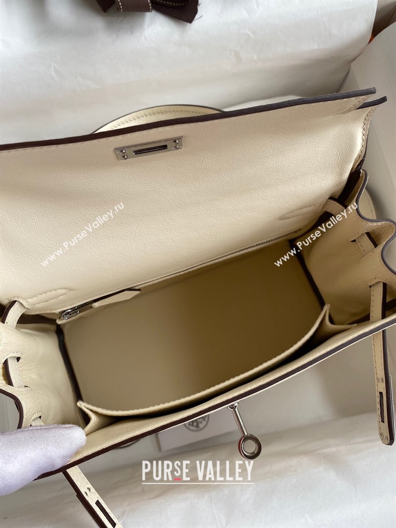 Hermes Kelly 25/28 Bag in Original Swift Leather Cream White/Silver 2024 (Full Handmade) (XYA-24040903)