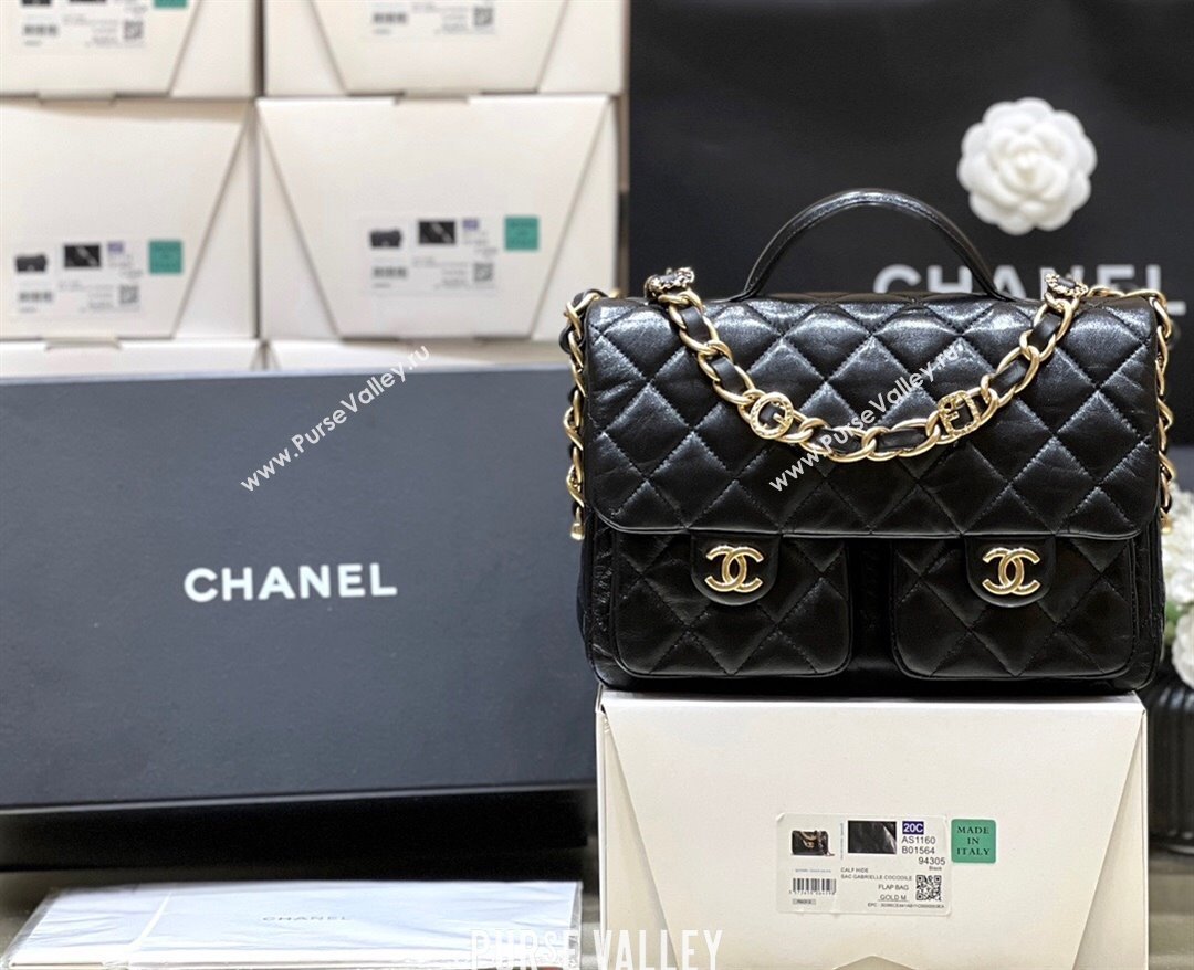 Chanel Message Bag with Pockets in Waxed Sheepskin AS4993 Black 2024 Top Quality (SHUNY-24072212)