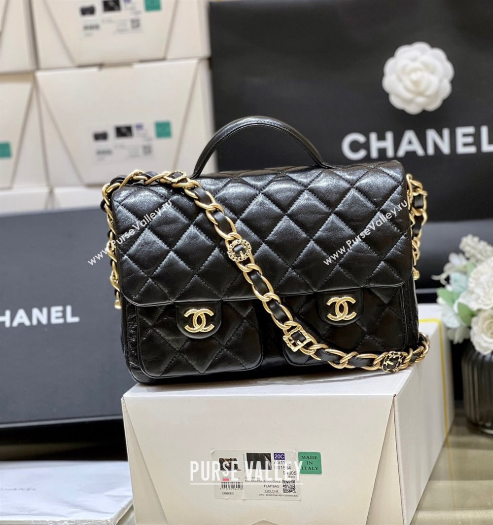 Chanel Message Bag with Pockets in Waxed Sheepskin AS4993 Black 2024 Top Quality (SHUNY-24072212)